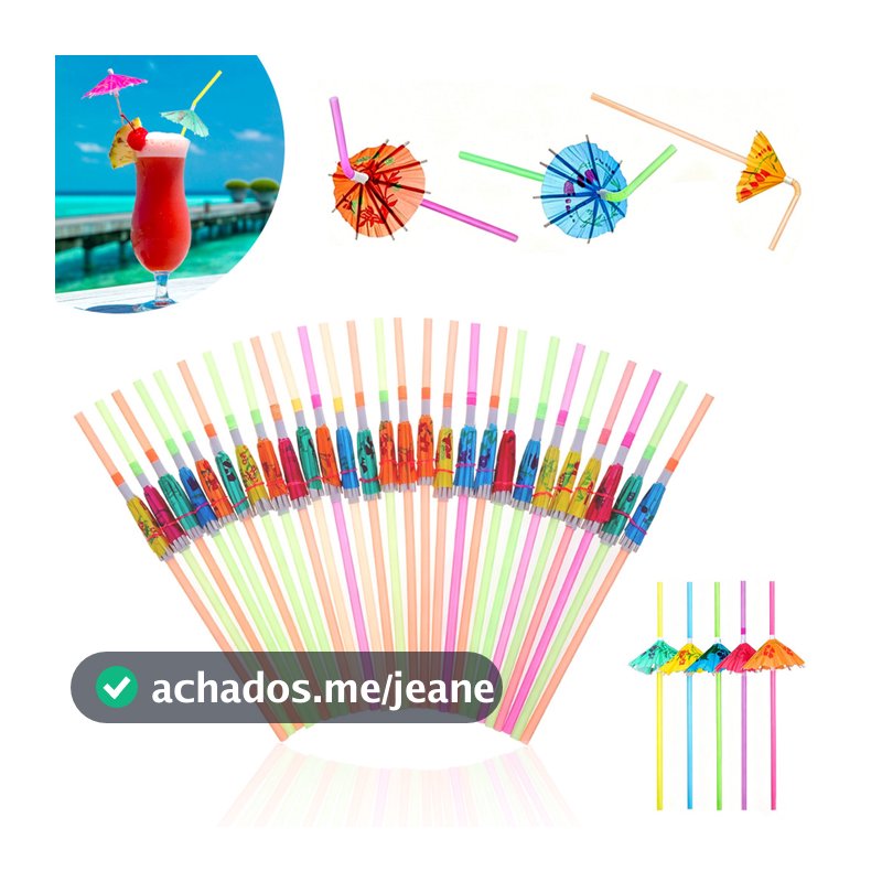 Kit 50 Guarda‑chuvas de Papel Coloridos +Canudos Decorativos 21cm–Festa,Coquetel,Drinks –Decoração Criativa para Bebidas