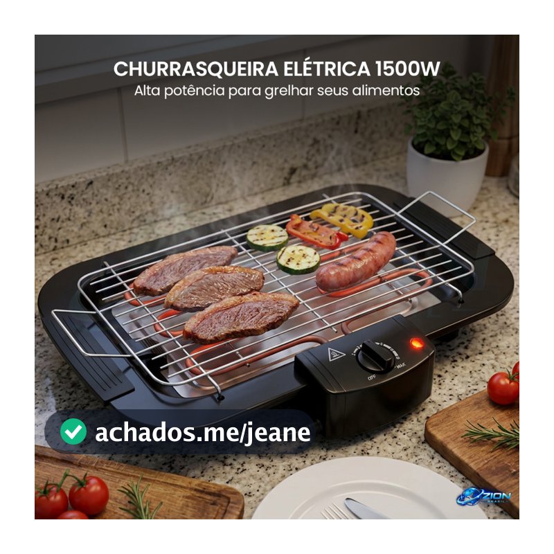 Churrasqueira Elétrica Portátil 1500W 110V Sem Fumaça Para Cozinha Pequena Apartamento Bancada