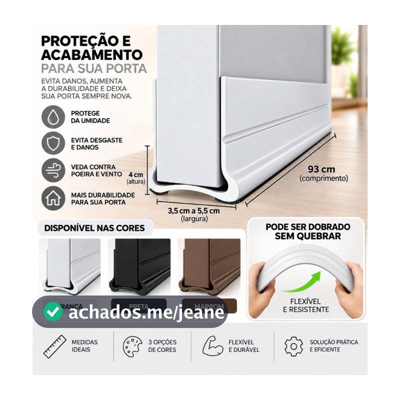 Veda Porta Autoadesivo 93cm PVC Ajustável com Feltro Anti Ruído Contra Poeira Água Insetos