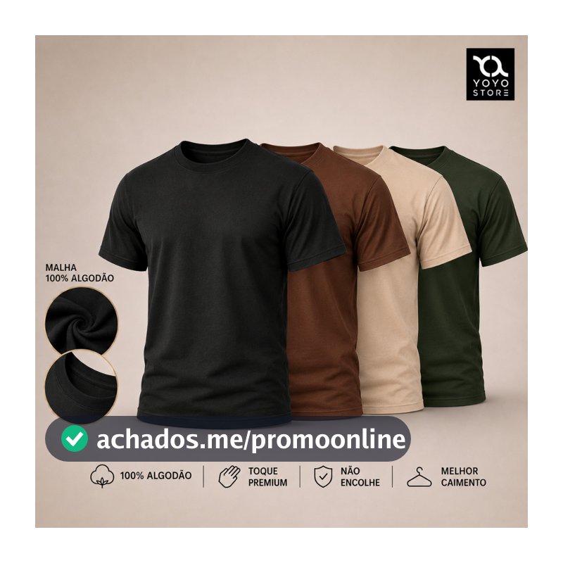 Kit 4 Camiseta Dia a Dia 100% Algodão Básica Premium Varias Cores Lisa Confortável Macia Leve Respirável P ao G3