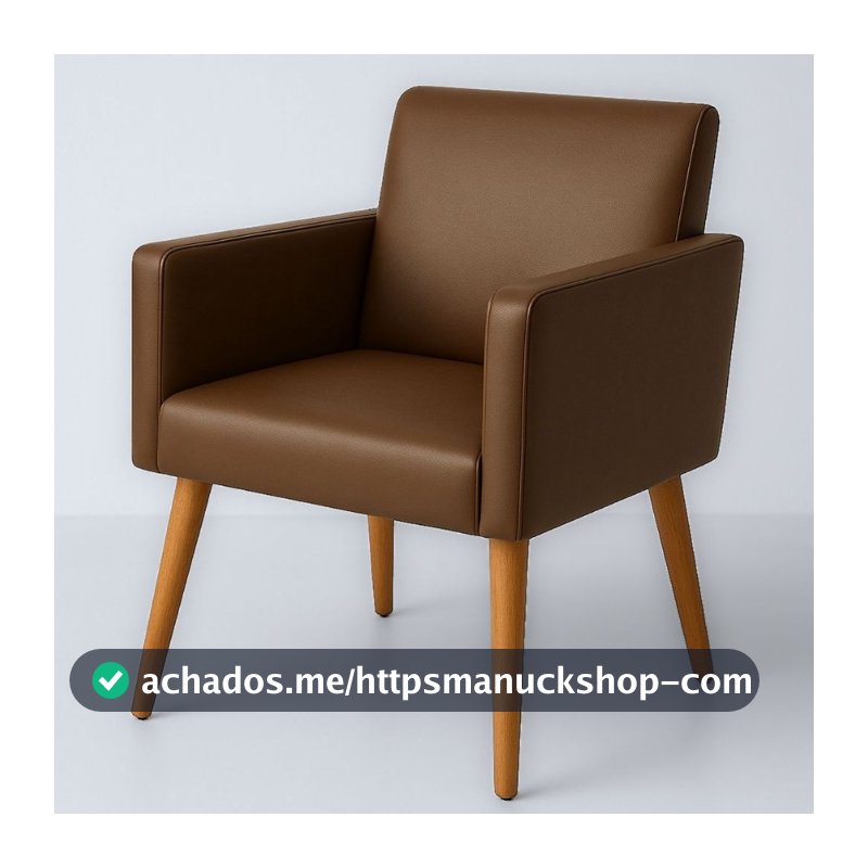 Poltrona Decor para Sala de Espera Estofada Recepção Tecido Corino Pés de Madeira
