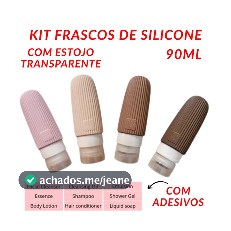 Kit Frascos Dispenser 90ML De Silicone Para Viagens Armazenar Cosmeticos Com Estojo Transparente