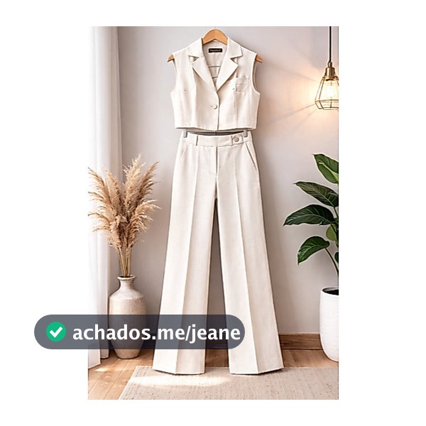 Conjunto feminino em marrant calça com bolsos cintura alta e colete com botão