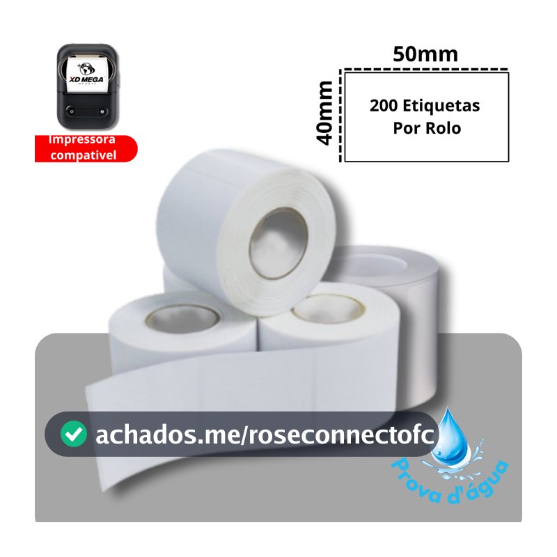 5 ROLO ETIQUETA PROVA DAGUA MINI IMPRESSORA XD-210 - 50X40