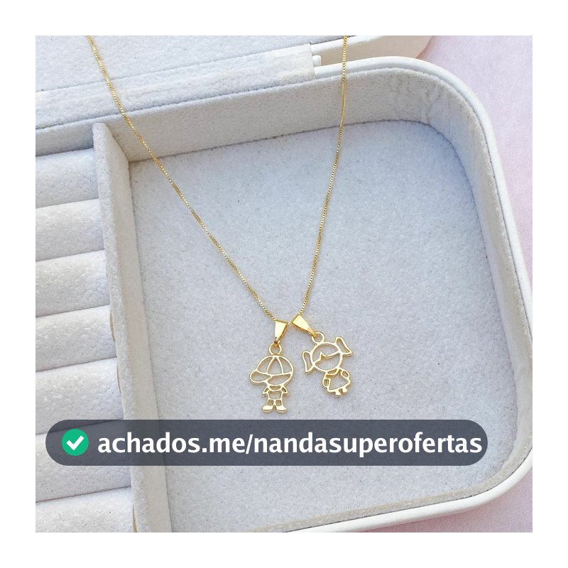 [ SEMI JOIA ] Colar Casal Vazado Menino Menina Filhos Banho Ouro 18k Presente Cordão Dia das Mães Acessórios Femininos