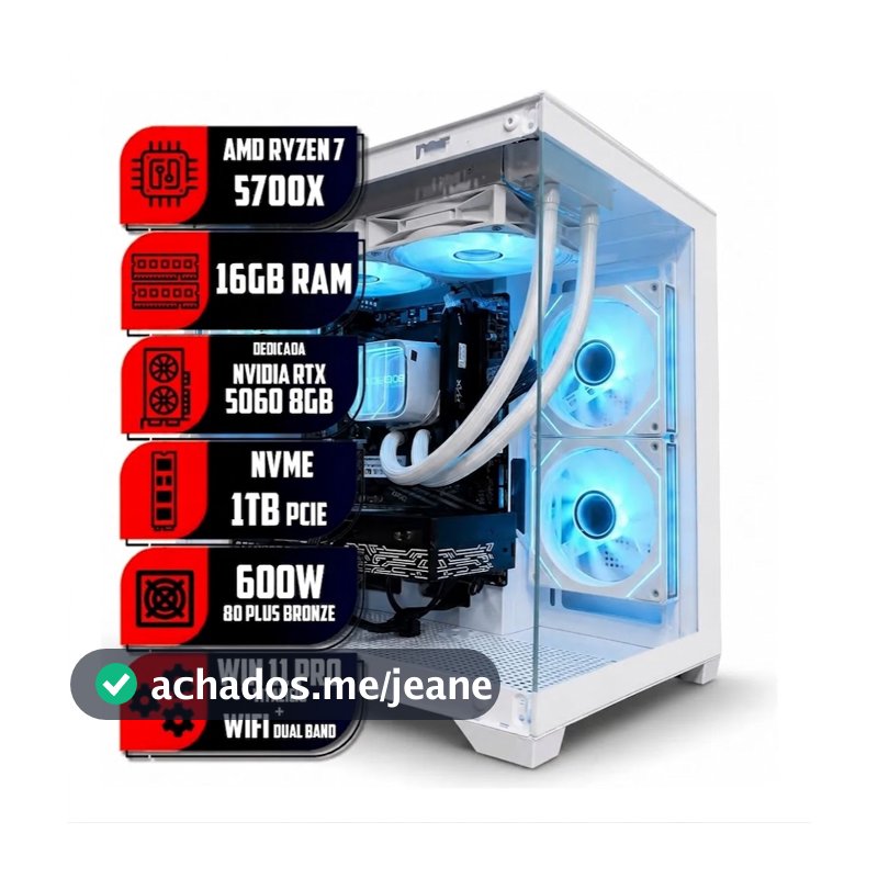 PC GAMER ZYN RYZEN 7 5700X, 16GB RAM DDR4, NVME 1TB, NVIDIA RTX 5060 8GB, WI-FI, GABINETE 3 FANS