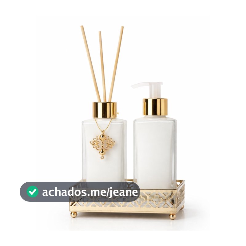 Kit Lavabo Luxo Banheiro Vidro Difusor + Saboneteira 150ml / 250ml com Bandeja de Metal
