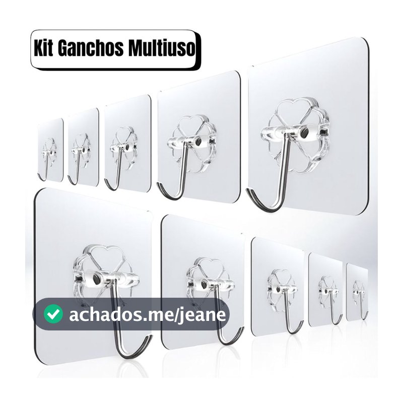 KIT Até 20 Kit Ganchos Adesivos Transparentes Multiuso Doméstico – Suporte Forte para Parede, Cozinha e Banheiro Casa ar