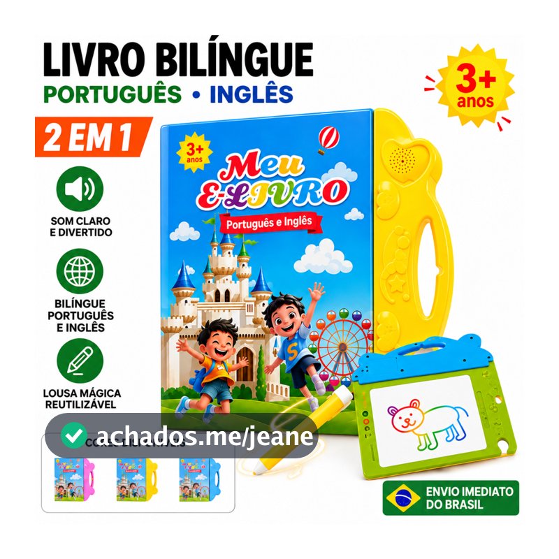 2 em 1 Livro Interativo com Som Infantil Bilíngue Português Inglês Lousa Mágica Reutilizável Brinquedo Educativo