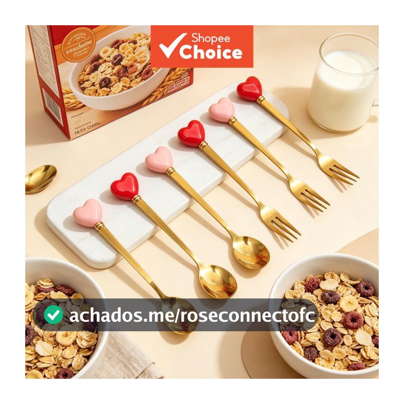 Conjunto De Talheres Infantis Com Alça Em Formato De Coração , 5 Unidades | Colheres De Sobremesa E Garfos De Frutas Aço