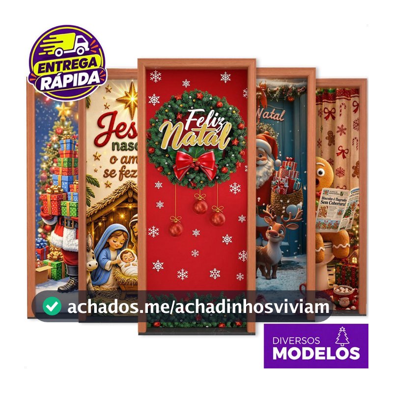 Capa de Porta Natal Decoração de Natal 0,85x2,10m Sublimado em Tecido Enfeite para Porta Natalina