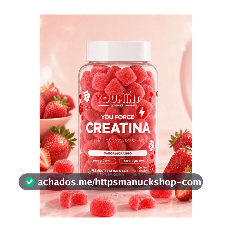 Creatina Gummy Zero Açúcar 60 Gomas Youmint Sabor Morango