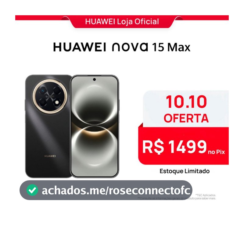 HUAWEI nova 15 Max | Smartphone | 8GB+256GB | Câmera de 50 MP | Bateria de 8.500 mAh