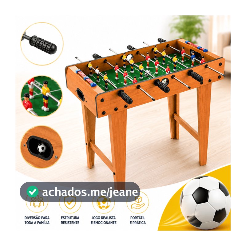 Mesa de Pebolim Grande Totó Portátil Infantil e Adulto Com Pés Madeira