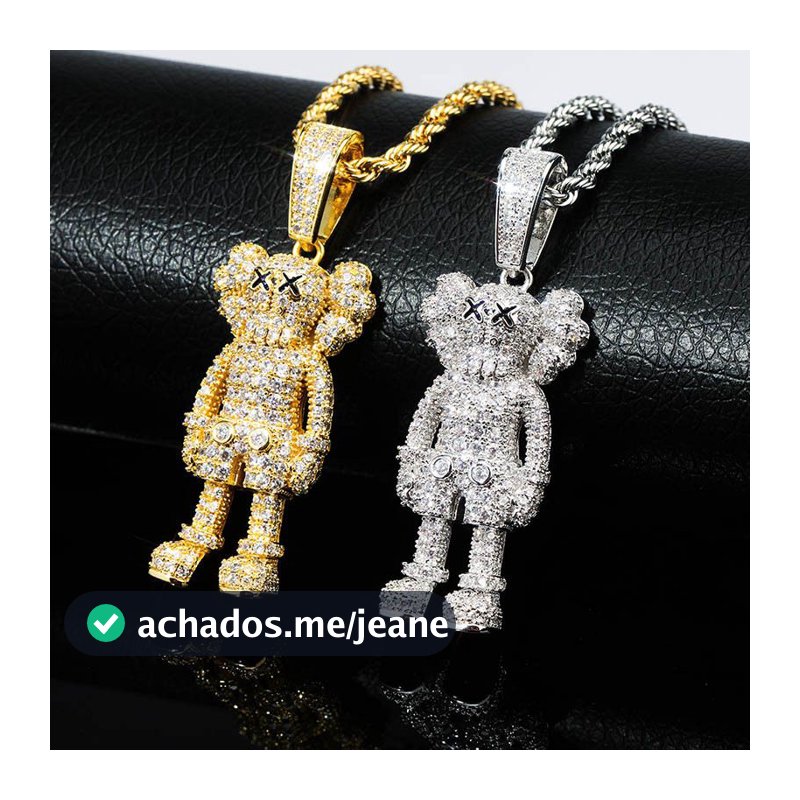 Corrente com pingente elefante ice cravejado Hip Hop prata e ouro banhado
