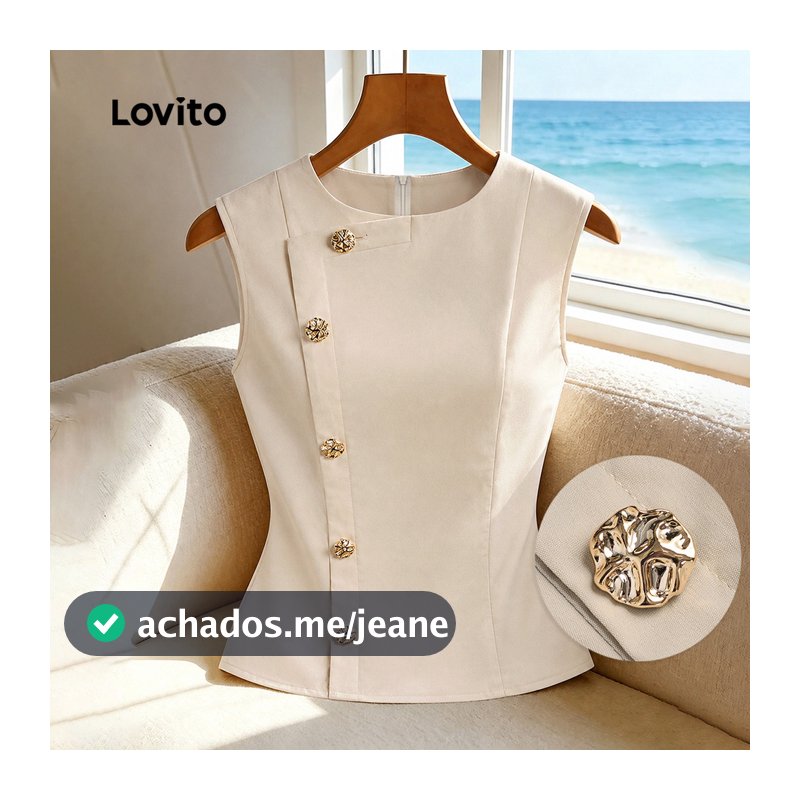 Lovito Top Elegante com Botões Frontais Assimétricos Amarelo para para mulheres TKB199P2D237