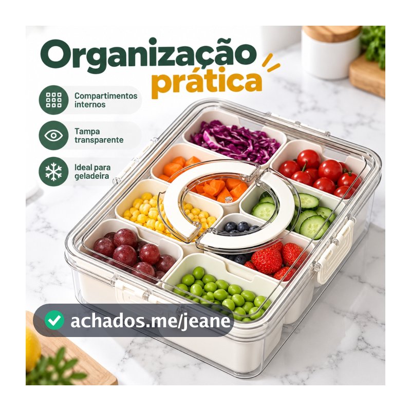 Pote Acrílico Luxo Multiuso Com 4 Ou 8 Divisórias Para Frutas Legumes Carnes E Ovos Transparente