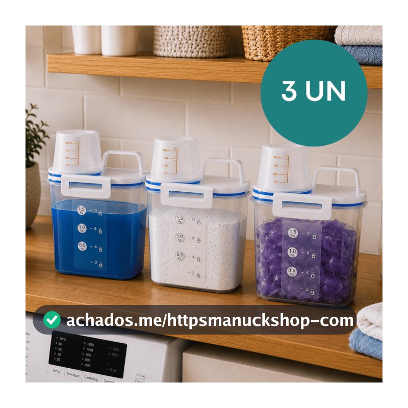 - Kit 3 Pote Hermético 1,5 L C/ Bico Dosador Porta Sabão em Pó/Sabão Líquido/Amaciante Compacto Lavanderia Organizador