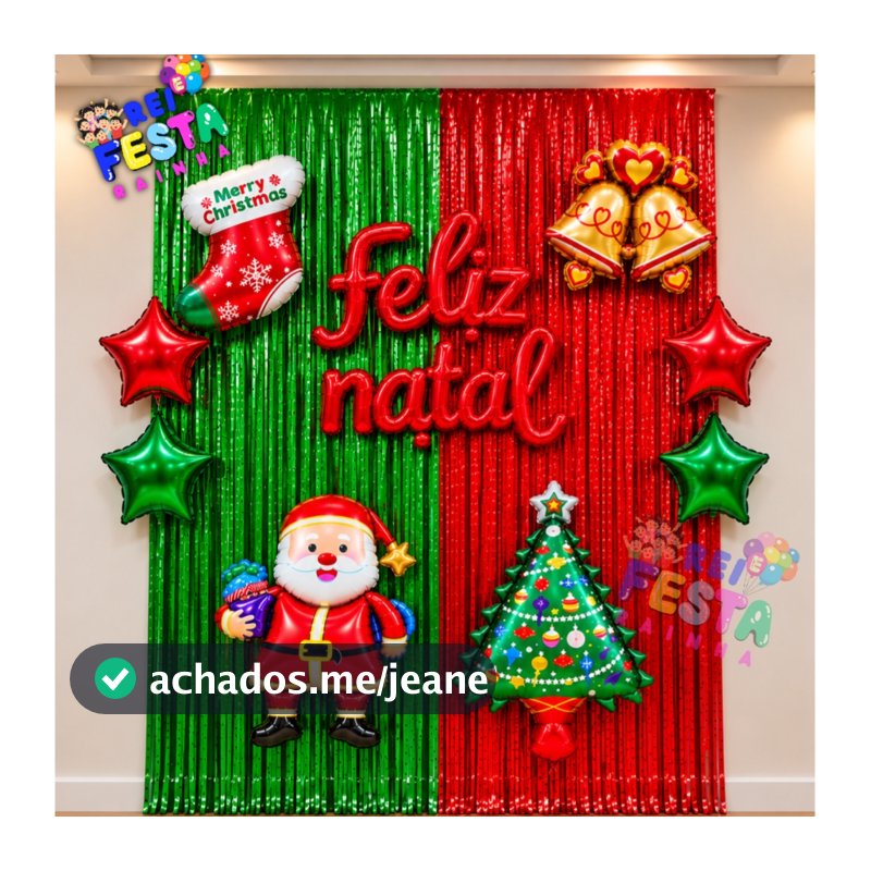 Kit Feliz Natal Decoração Natalina Cortina Balão Feliz Natal, Balão Sortidos, Papai Noel Árvore, Estrela Kit completo