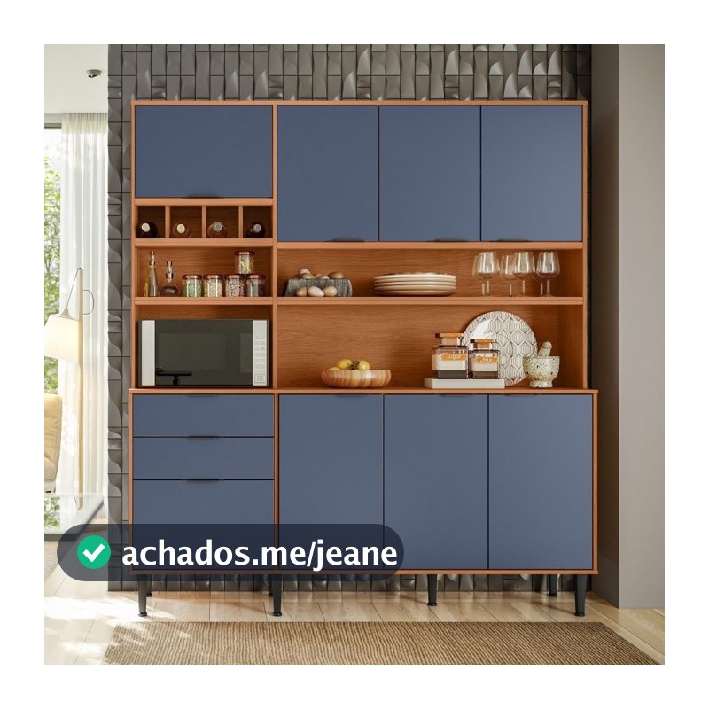 Kit de Cozinha Compacta Lukaliam Móveis Viena 8 Portas e 2 Gavetas em MDP  Jequitiba/Azul Lord
