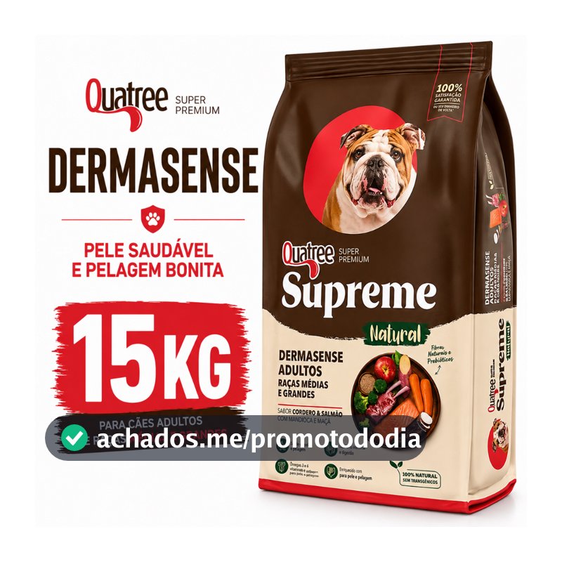 Ração Quatree Supreme Dermasense Quatree Dermato 15kg Cães Adultos Raças Médias e Grandes Envio Rápido