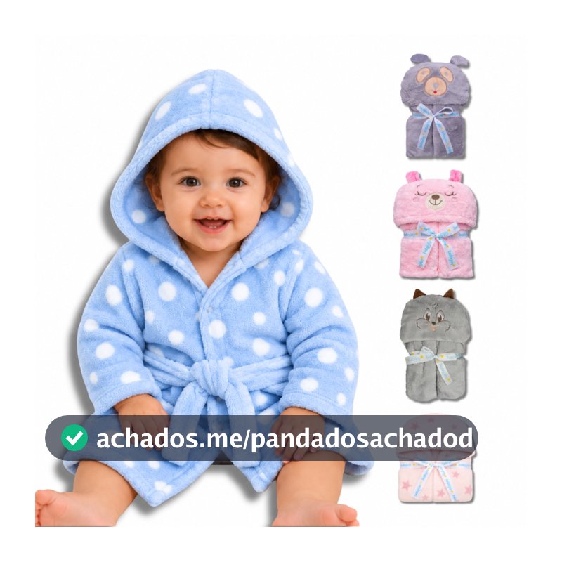 Roupão Bebê Microfibra Com Capuz Bichinho Pós Banho Praia Infantil 6 a 36 Meses Super Macio