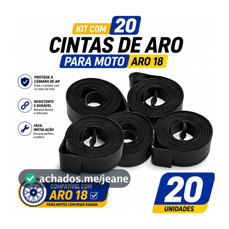 Kit 20 Cinta Aro 18 Moto Protetor Fita Câmara de Ar Roda Raiada Liga