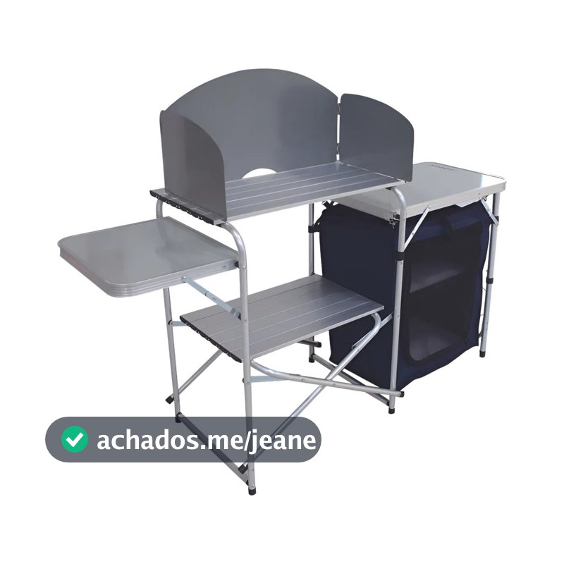 MESA DE ACAMPAMENTO PORTÁTIL DOBRAVEL SERENA NTK ALUMÍNIO COM ARMÁRIO DE POLIÉSTER