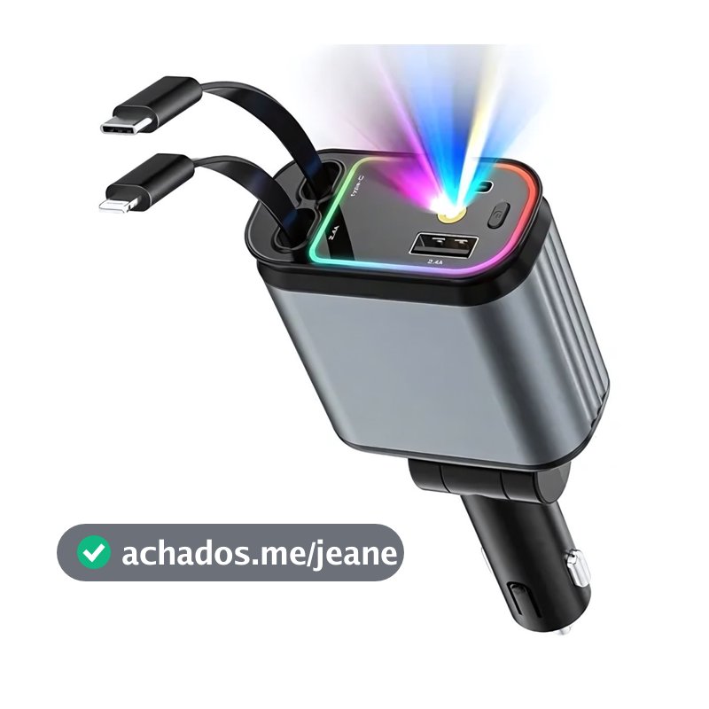Carregador Automotivo Retrátil Inteligente 4 em 1 Starlight RGB