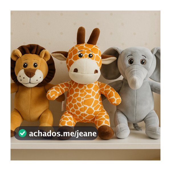 Trio Safari de Pelúcia Decoração- Leão/ Elefante/ Girafa