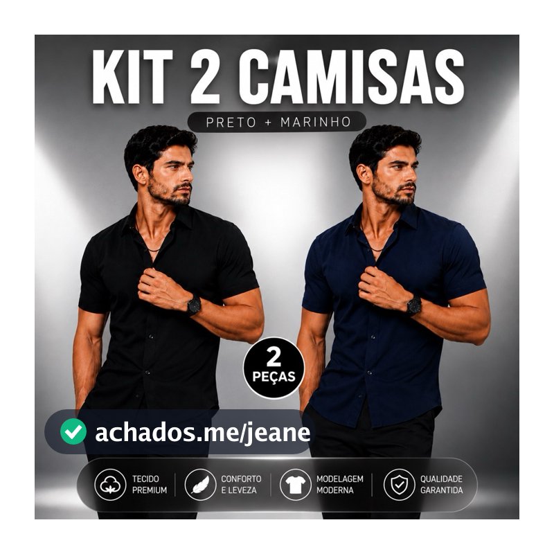 Kit 2 Camisa Social Masculina Premium Manga Curta Envio Imediato Dia dos Pais