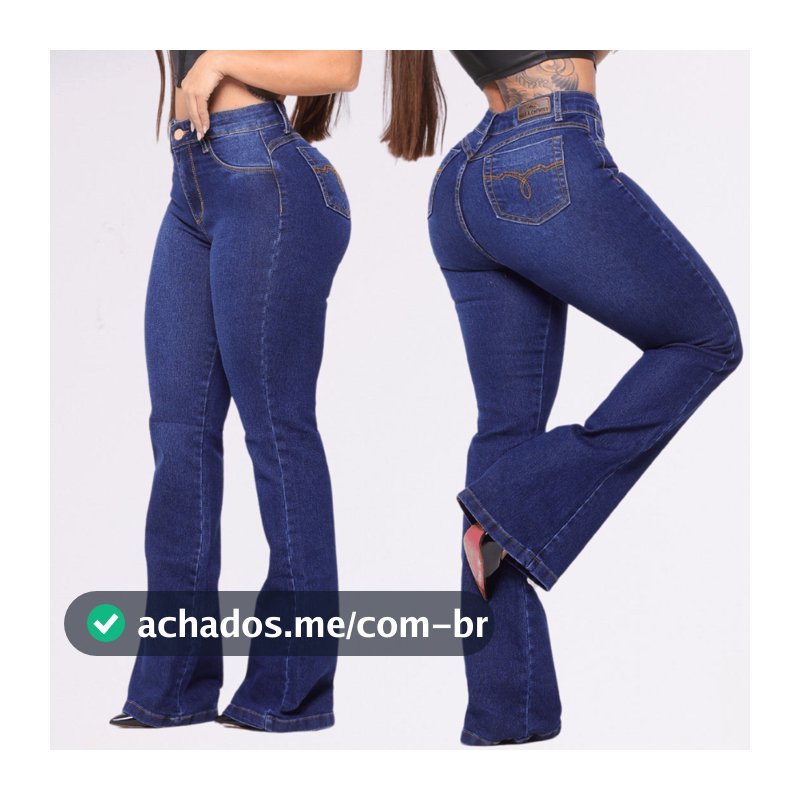 Calça Jeans Feminina Flare Contry Cós e Cintura Alta Levanta Bumbum Com Lycra Elastano Bolsos
