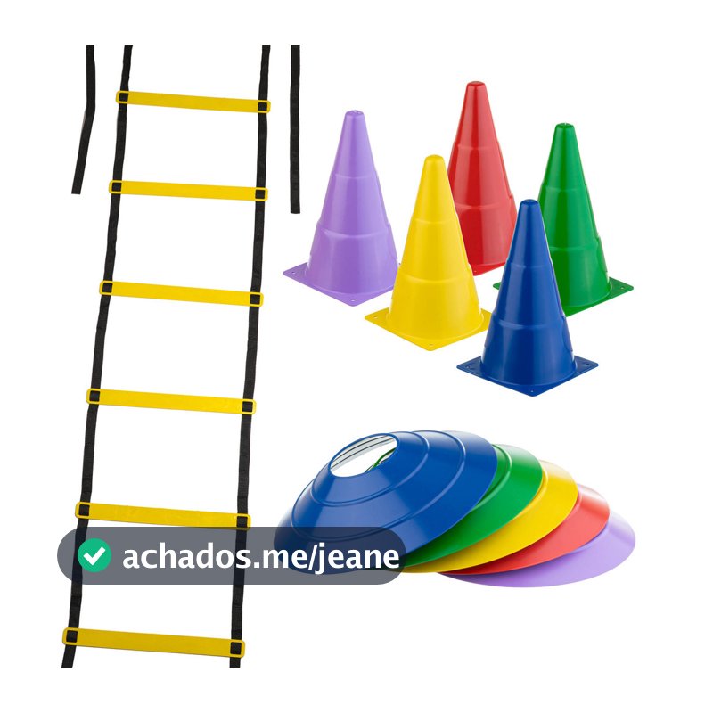 Kit Funcional Agilidade Treinamento Treino Futebol Futsal 5 Cones 5 Chapéu Chinês Escada 7 Degraus Top Are