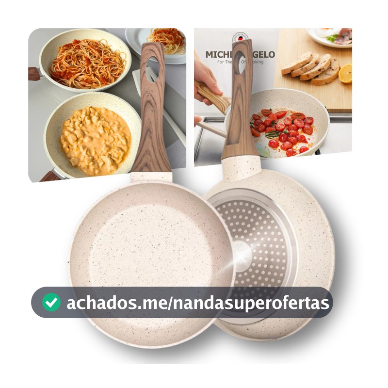 Frigideira Antiaderente Não Usa Óleo Cerâmica Vanilla Cream Branca Bege Fundo Triplo Premium Indução