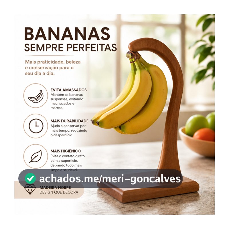 Suporte Para Banana Fruteira Gancho Madeira Maciça Bancada Cozinha Pendurar Frutas