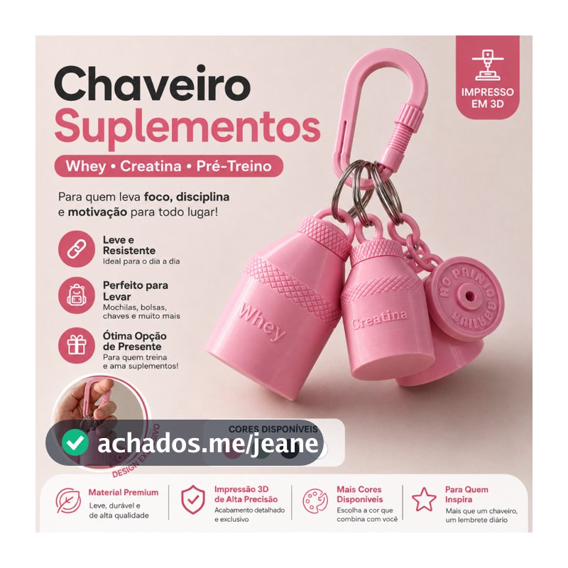 Kit Porta Suplementos Whey Creatina Pré Treino Chaveiro Portátil Dosador Academia