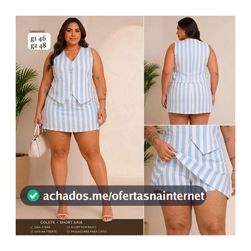 Conjunto Plus Size Colete Alfaiataria E Short Saia Feminino