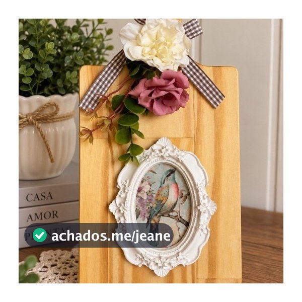 Placa Decorativa Farmhouse Romântica com Flores e Moldura Vintage
