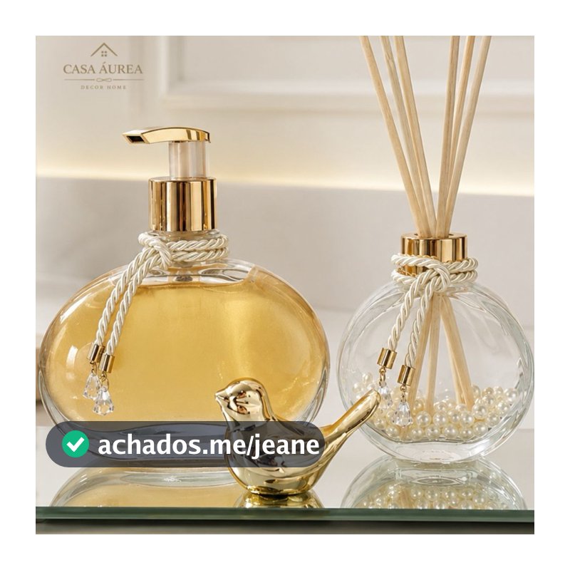 Kit Lavabo Banheiro Aromatizador Varetas e Saboneteira Moderno com Bandeja Espelhada Clean Decoração Passarinho Cerâmica