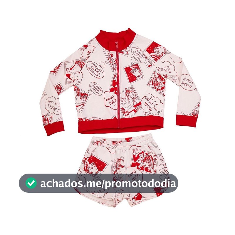 Conjunto Bomber e Shorts Estampa HQ Vermelha