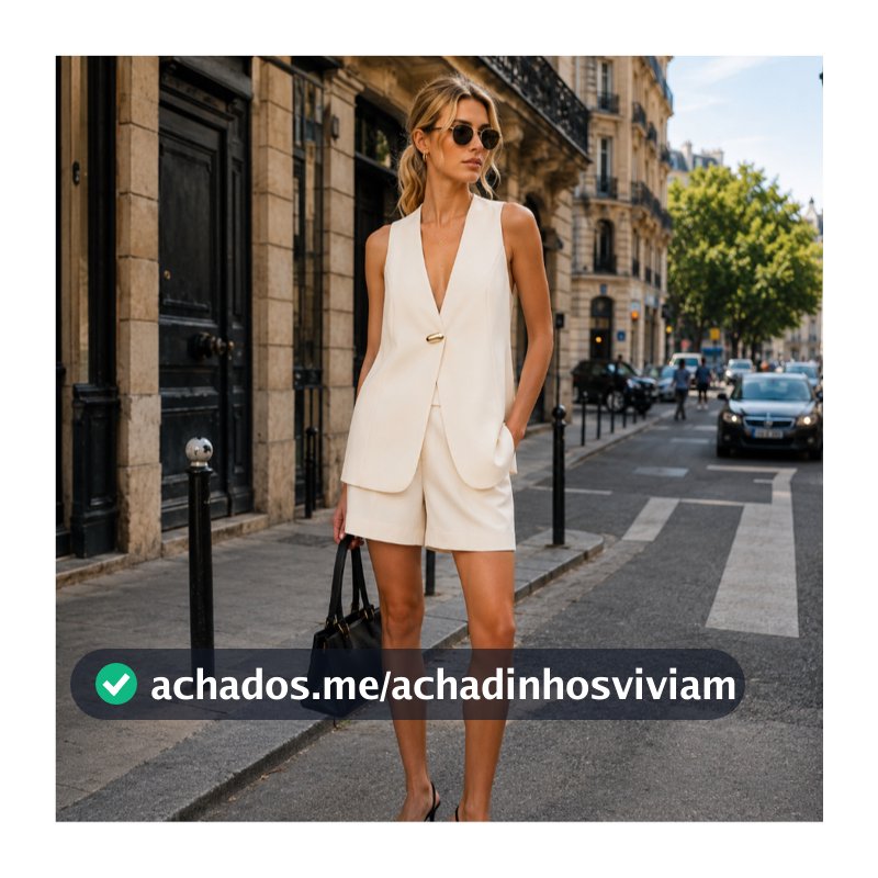 Conjunto Feminino Alfaiataria Premium Colete Alongado sem Manga + Short Cintura Alta Elegante Casual Azul Royal