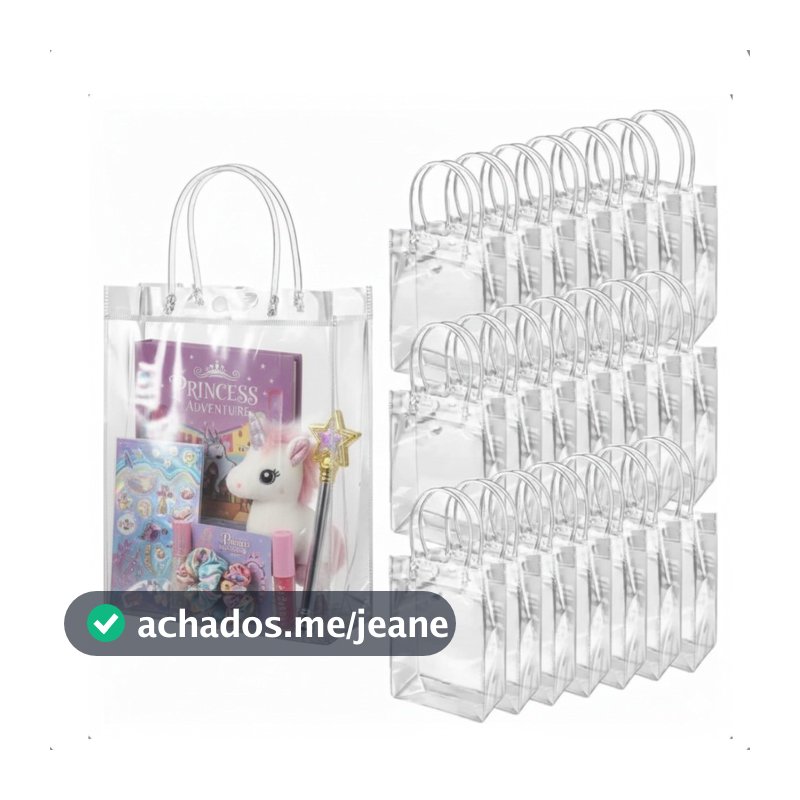 Kit 10/20/30 Sacos de Presente de Plástico PVC Transparente Reutilizável de Festa Lembrancinhas