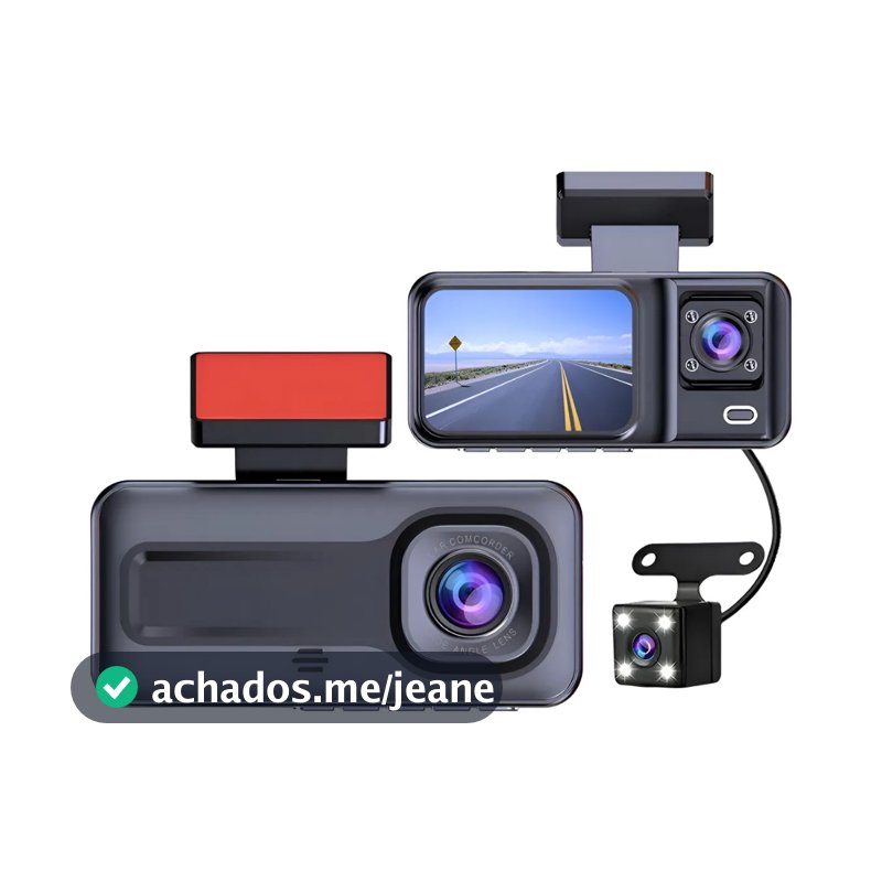 Câmera Automotiva Carro Caminhão DVR Full HD com 3 Lentes Segurança