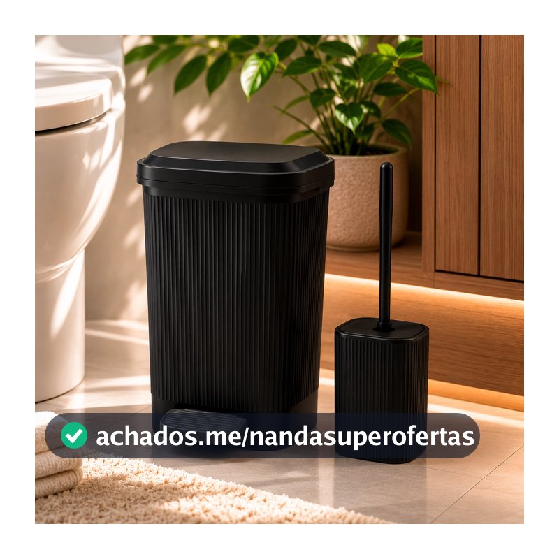 Kit Banheiro Lixeira Slim 7 Litros Com Pedal E Escova Sanitária Com Suporte