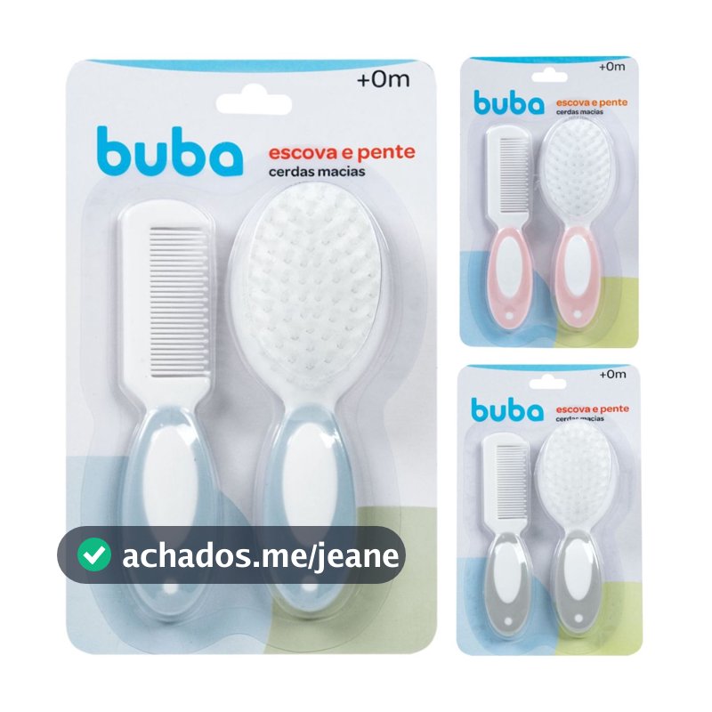 Escova E Pente Cerdas Macias Pontas Arredondadas Para Cabelo Bebe Infantil Azul Rosa Cinza Buba