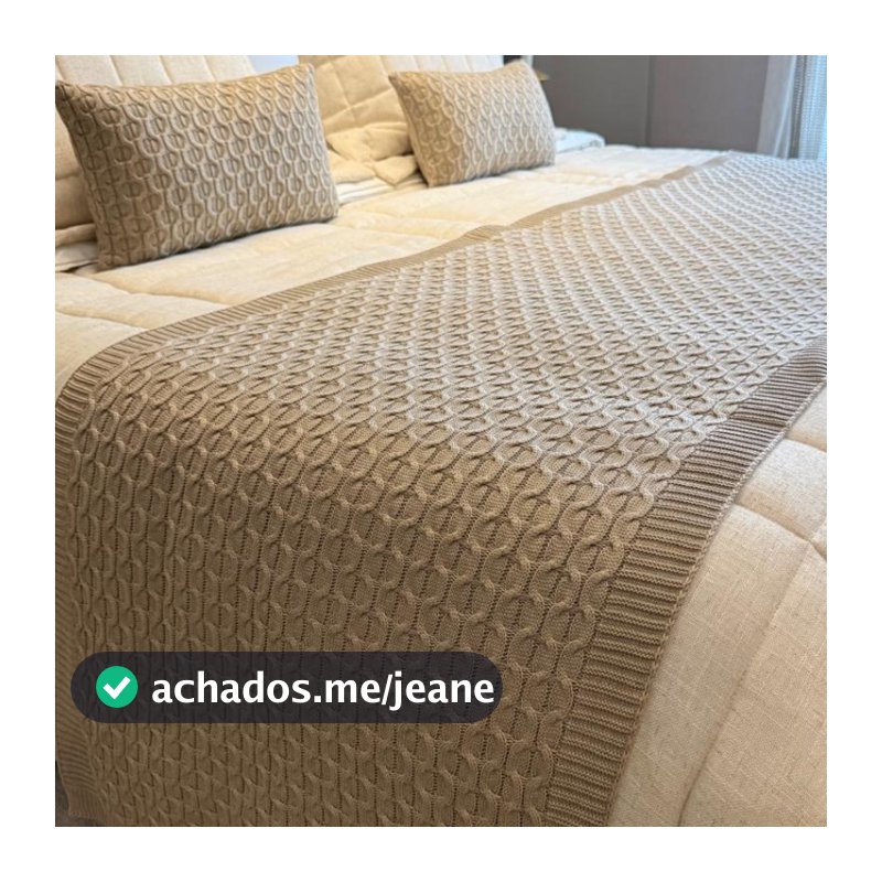 Kit Peseira Tricot Ponto Favo Manta Cama Casal Queen King + 2 Capas 30x50 Tricot Premium Artesanal