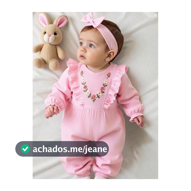 Macacão bebê menina com faixa de cabelo Louise