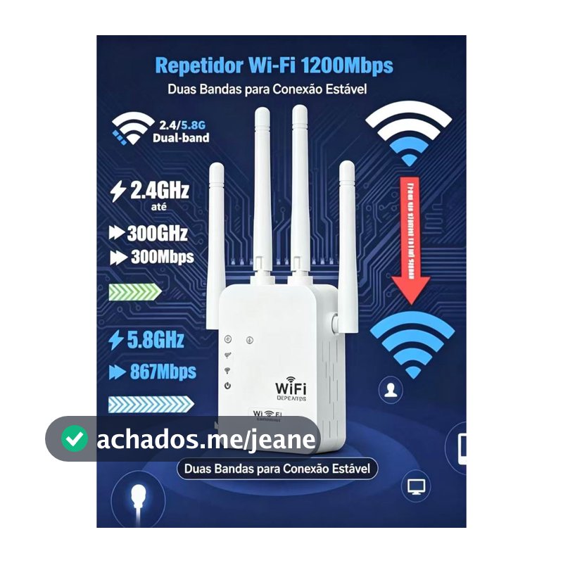 Repetidor de Sinal WiFi 1200Mbps Dual Band 2.4G 5.8G Amplificador de Rede Wireless