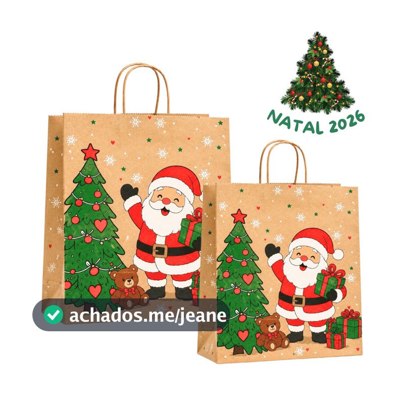Sacola Papel Kraft de Natal Kit C/ 10 Unidades Sacolas Tema Noel Presente Modelo 2026