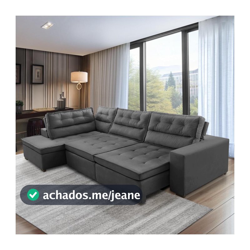Sofá de Canto Retrátil e Reclinável com Molas 3,00x2,00 Esquerdo Virginia Suede Adonai Estofados